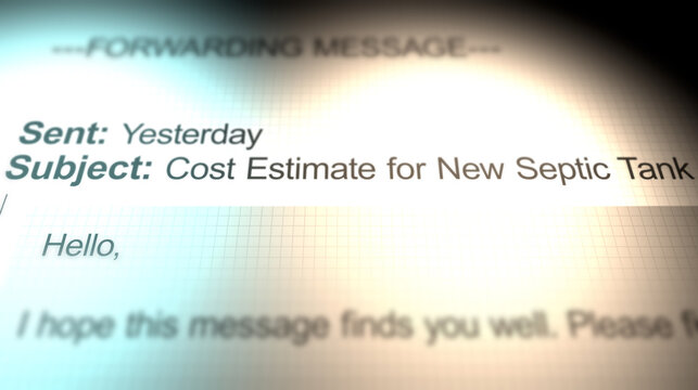 A Email Depicting a Cost Estimate for a New Septic Tank