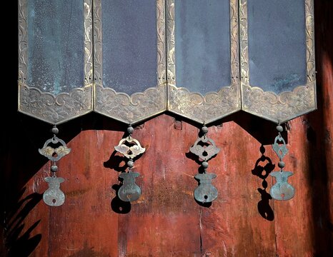 Antique decoration in the interior of the Great Buddha Hall the Main Hall (kondō) of Tōdai-ji Buddhist Temple in Nara, Kansai Japan