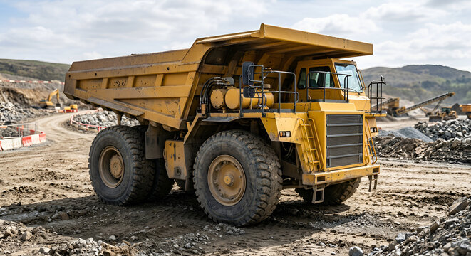 Modern Heavy Construction Dump Truck at Construction Site