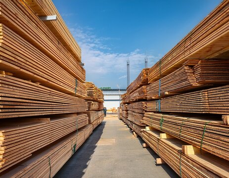 stacks of lumber in a warehouse ready for distribution