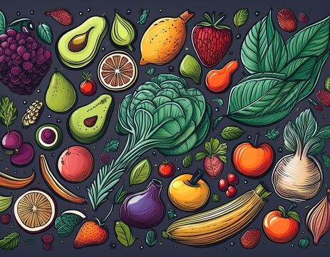 fruit and vegetable doodles