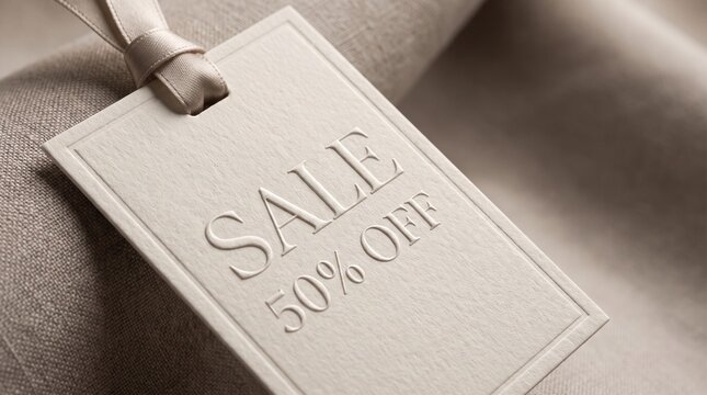 Luxury Embossed Sale Tag with Raised Discount Typography and Premium Paper Texture