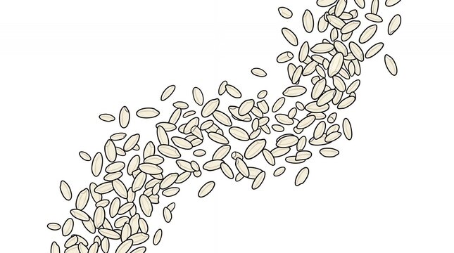 Organic Long Grain White Rice Seeds Falling Down in Wave Shape Isolated on Clean White Background Illustration