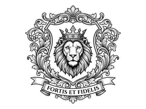Majestic Lion Heraldic Emblem with Crown Motif.