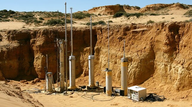 Underground earthquake monitoring instruments for seismic detection and measurement, featuring vibration sensors and seismic wave technology for geological research, safety and global monitoring