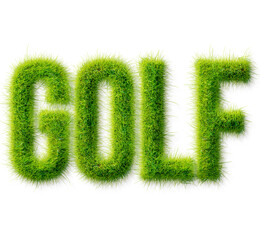 GOLF word typography with realistic green grass texture isolated on a transparent background © Mahmud