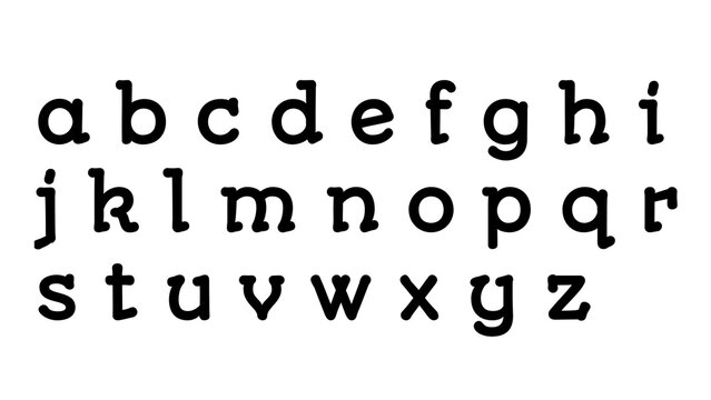 Complete lowercase alphabet letter set in black serif typography with black text