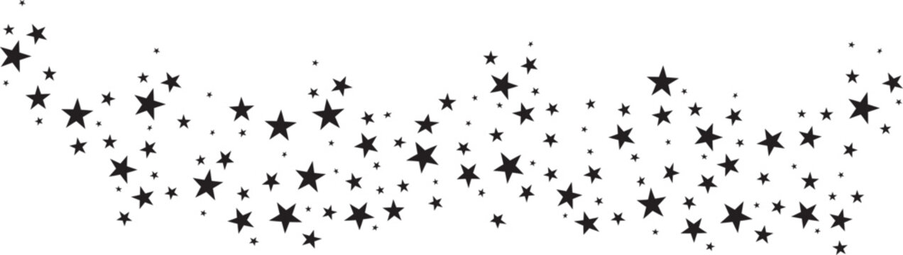 Star trail background, magic Christmas icon. Glow twinkle dust black silhouette, stars falling pattern. Sparkle confetti path, luxury spray set isolated on white background Holiday vector illustration