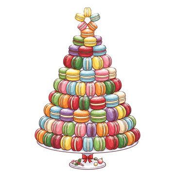 Festive tree made of French Macarons clipart on transparent background