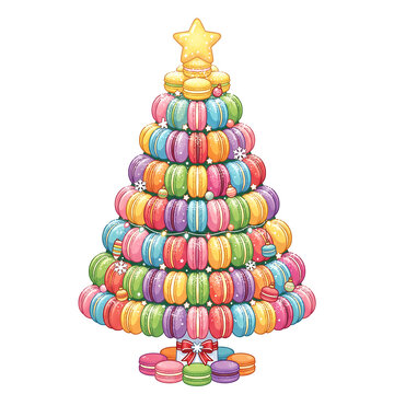 Christmas tree made of colorful French macarons clipart on transparent background