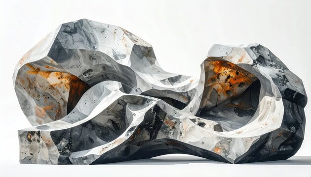 Modern abstract marble sculpture on white background.