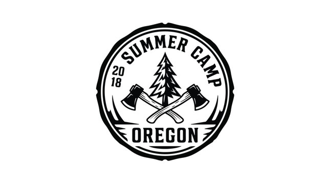 Summer Camp Oregon Logo with Axes and Tree.
