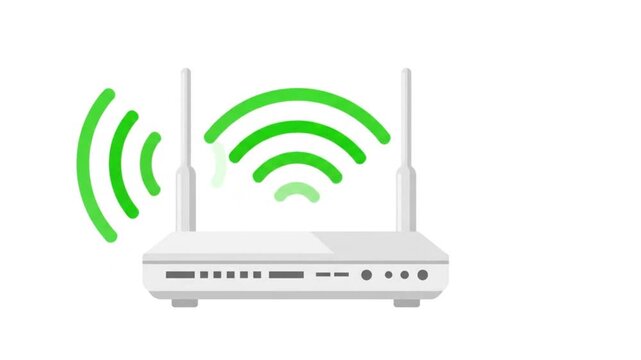 Wireless network router device with glowing signal icon on a white background