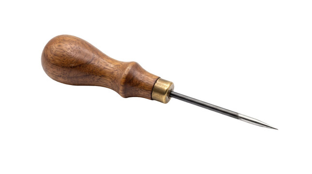 Cobbler awl with wooden handle on transparent background