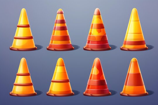 Traffic cones showing road work, construction, and safety warning signs