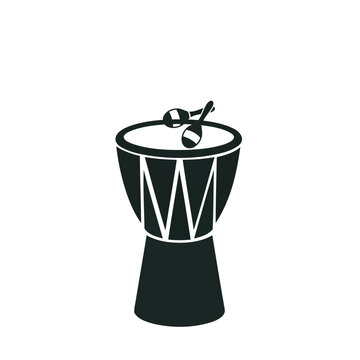 African Djembe Drum Silhouette, Percussion Instrument Vector Icon Isolated on White Background