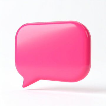 Photorealistic 3D pink notification speech bubble floating against white background, modern message pop-up icon, social media and digital communication concept.