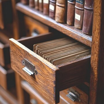 Brown Wooden Vintage Card Catalog Macro for Blog Post