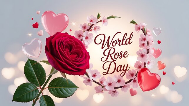 Red rose flower with hearts for world rose day celebration