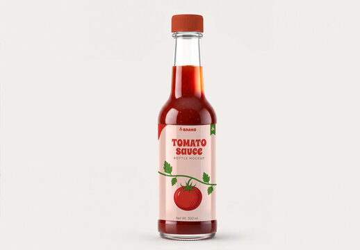 Tomato Sauce Glass Bottle Mockup with Label