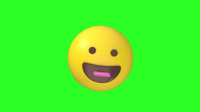 3D animated yellow emoji sticking tongue out with silly happy expression isolated on green screen keying background