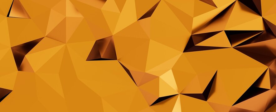 Modern abstract background featuring a dynamic composition of golden orange geometric polygons.