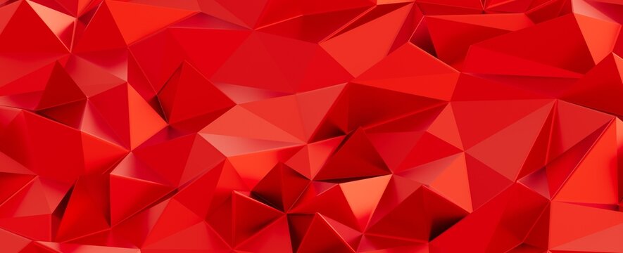 Dynamic abstract background featuring a mosaic of red geometric polygons and triangles.
