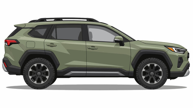 Olive Green Off Road SUV Side Profile Flat Vector Illustration Isolated on White Background