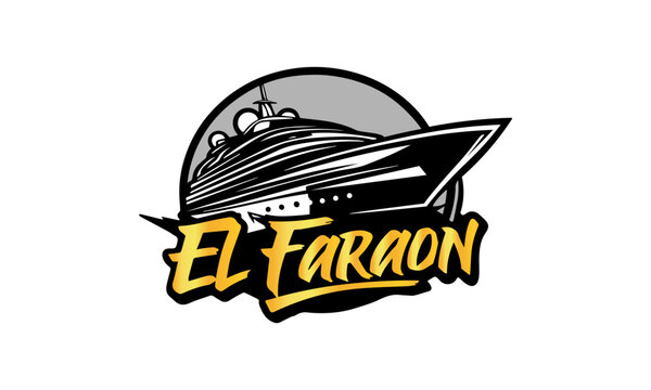 El Faraon luxury motor yacht boat emblem vector illustration logo design on black