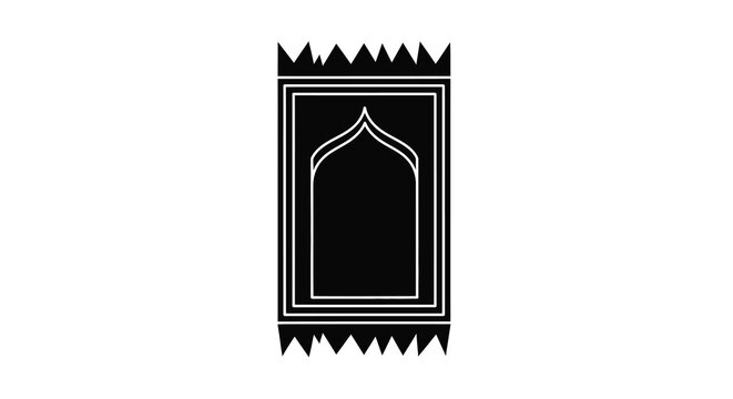Islamic prayer rug outline against a white background a black silhouette