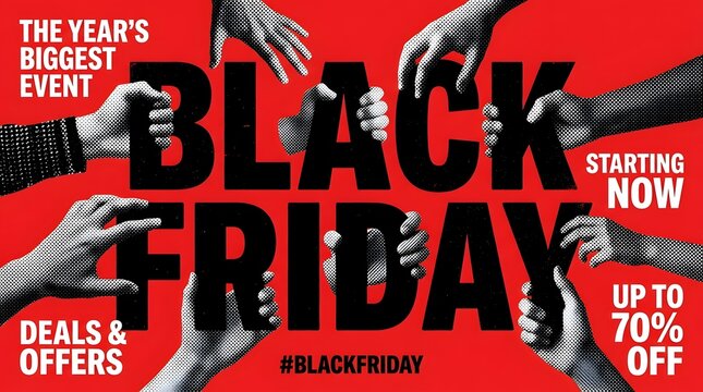 Black Friday with hands holding large bold letters on red background JPEG.