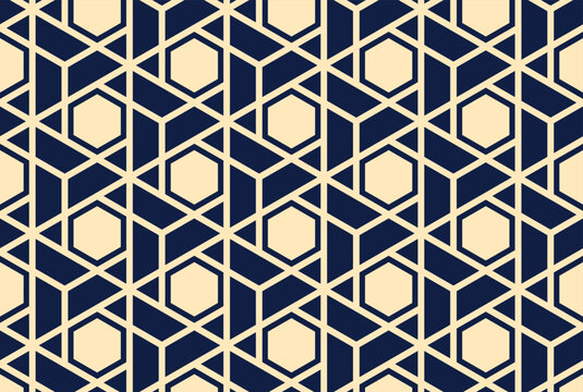 Abstract geometric pattern. A seamless vector background. Golden and blue ornament. Graphic modern pattern. Simple lattice graphic design