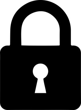 Solid black closed padlock with a keyhole icon vector design