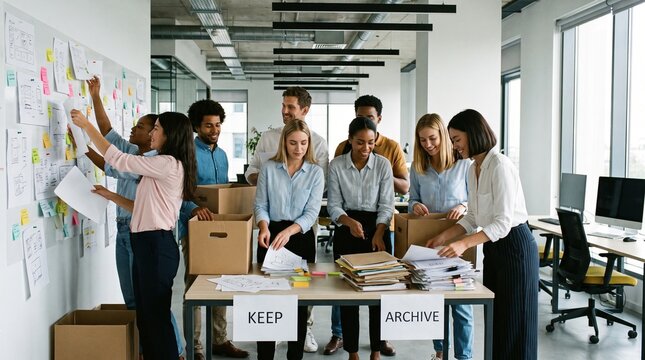 Office team archives materials after project completion