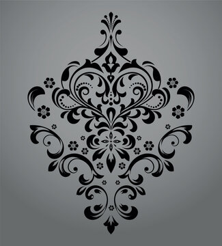 Damask graphic ornament. Floral design element. Black and gray vector pattern