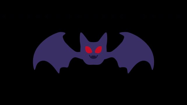 A seamless 3D video loop animation featuring a cute cartoon bat flapping its wings against a transparent background, ideal for a fun themed Halloween concept.