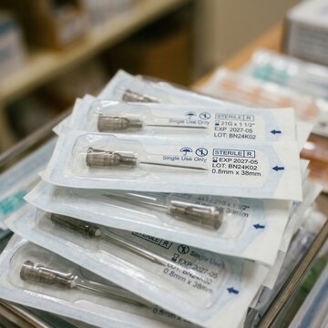 Sterile Medical Needles Stacked Ready For Use In Healthcare Settings
