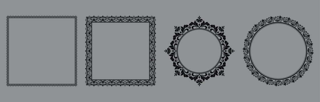 Set of decorative frames Elegant vector element for design in Eastern style, place for text. Floral black and gray frames. Lace illustration for invitations and greeting cards