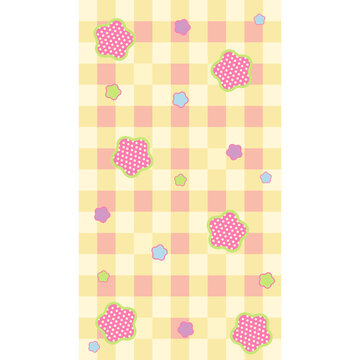 Pastel Yellow and Pink Plaid Pattern with Cute Stars