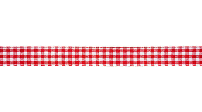 Cute Red and White Gingham Ribbon Strip on Transparent Background