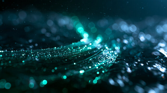 Fiber Optic Strands Glowing with Data Stream Light