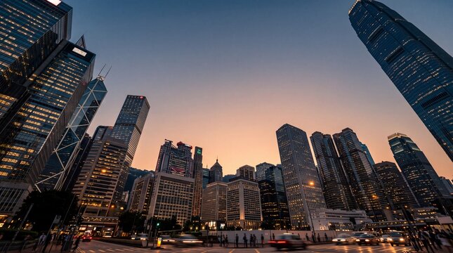 Hong Kong Financial District Skyscrapers at Sunset