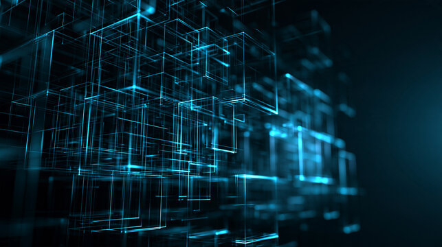 Futuristic Glowing Blue Digital Data Cube Network