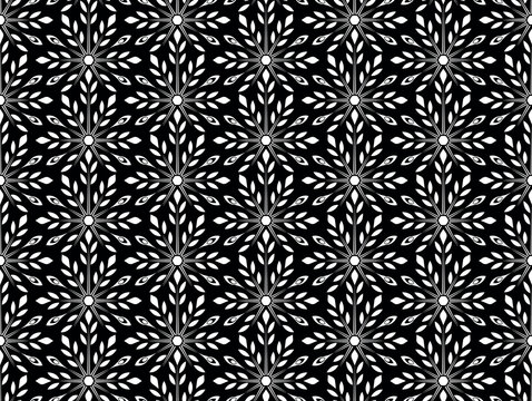 Flower geometric pattern. Seamless vector background. White and black ornament.