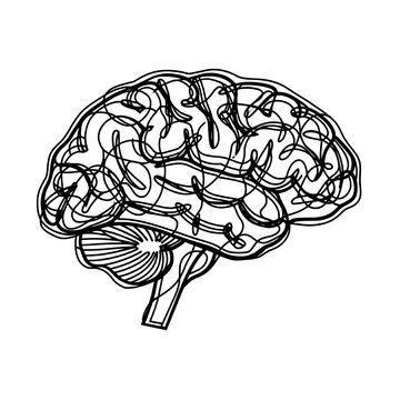 Human Brain Made of Messy Scribble Lines &ndash; Abstract Intelligence and Creativity Vector Illustration