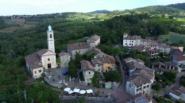 Europe, Italy, Golferenzo  in  province of Pavia, Lombardy,   hills of the Oltrep&ograve; Pavese, in Versa Valley. One of the most beautiful villages in Italy - ttourist destination in vineyards