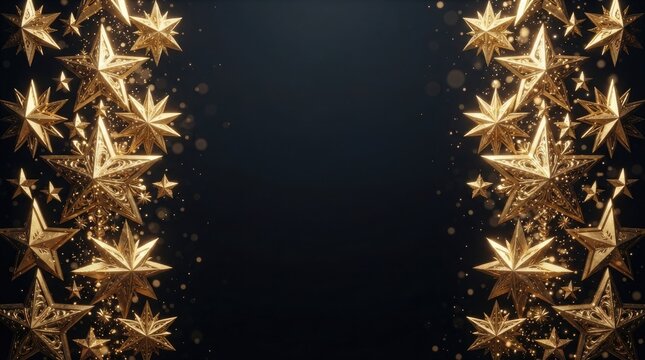 Festive background with golden stars border on a dark background