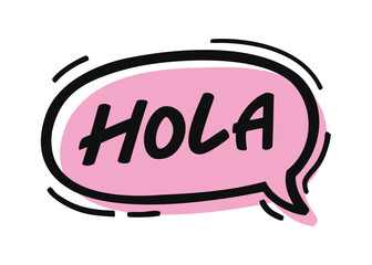 Hola Pink Speech Bubble with Hand Drawn Doodle Outline © lakeMonster