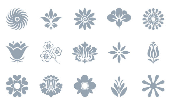 Flower icons set. Isolated elements for design. Vector graphics. Flower collection