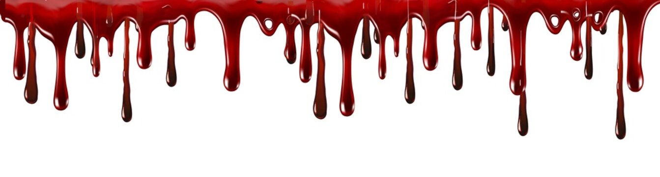 3D red blood drips isolated on transparent background , ideal for horror and Halloween